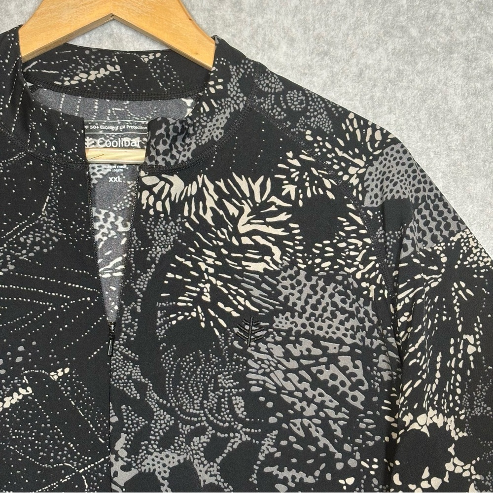 Coolibar Lawai Ruche Swim Shirt Top Dress-Black/White Floral Print-Women XXL